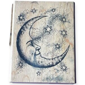 Inkadinkado Celestial Crescent Moon Face Stars Rubber Stamp 95154